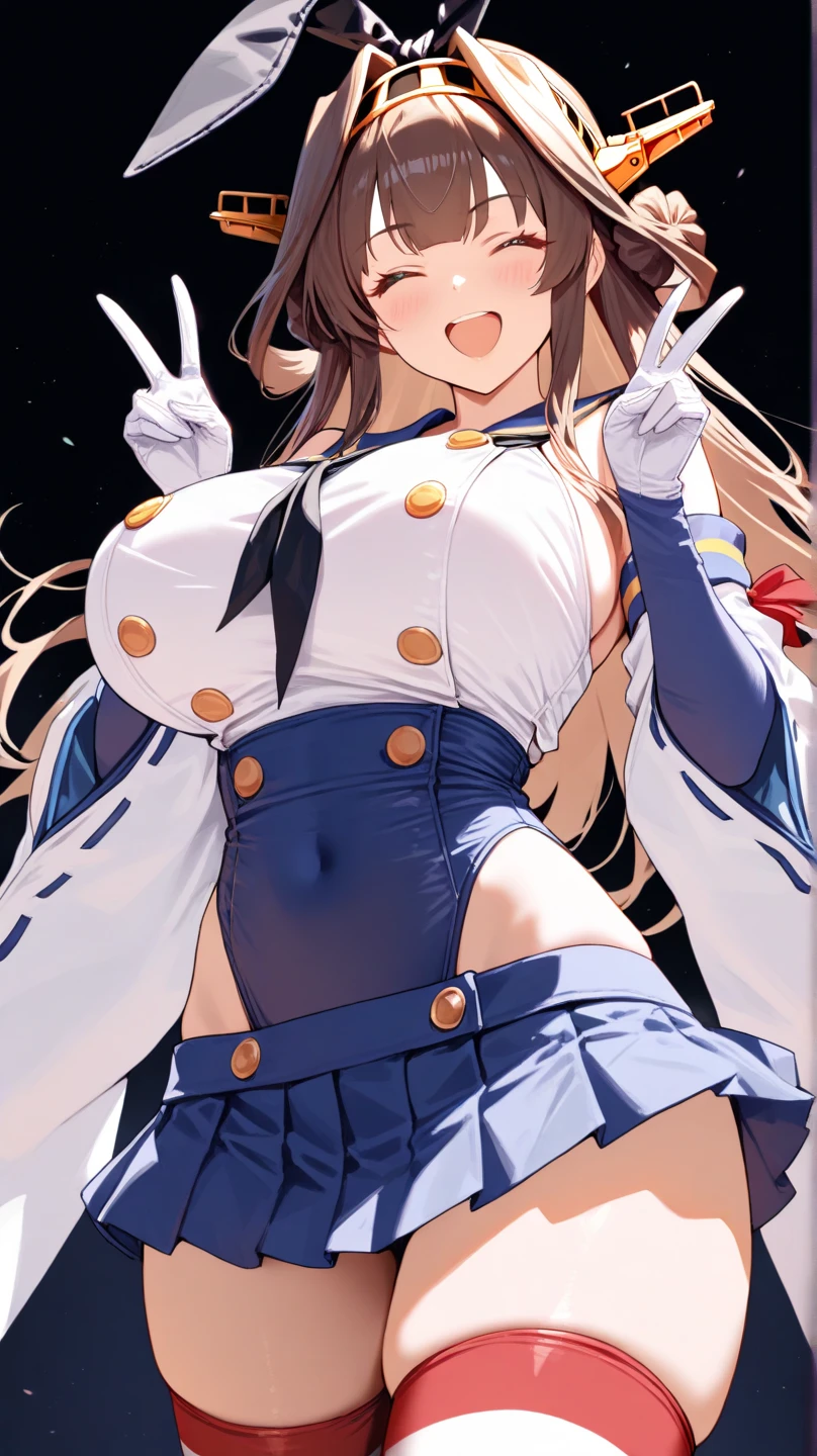 whole body to see, Open mouth, excited, moans, straight bangs hair, very wide hips, very huge thighs, big thighs, white mini bikini, brown skin, glasses, platform heels, fullbody, School skirt, front pose, standing, blue eyes,