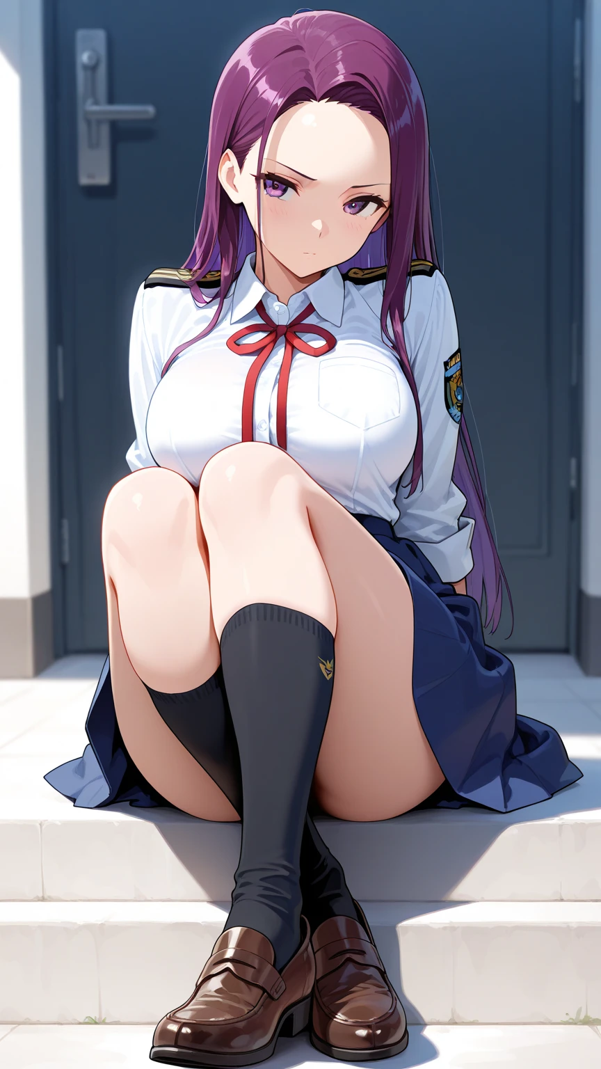 1Raiden shogun, large breasts,clothes in mouth, cleavage, navel, t-shirt, ((bra)),clothes lift, shirt in mouth, skirt, lying, full Body,sexy body,sitting