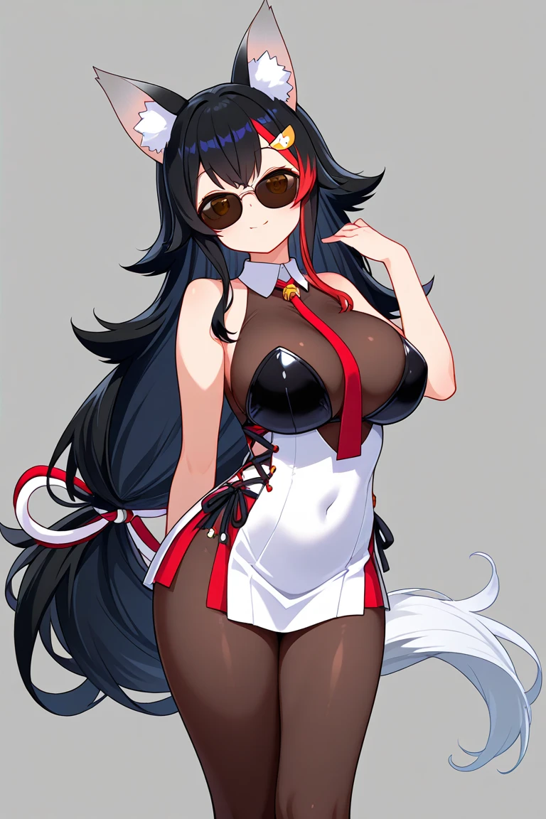 1girl, solo, long hair, breasts, looking at viewer, blush, simple background, black hair, thighhighs, gloves, white background, animal ears, yellow eyes, braid, thighs, horns, collar, bell, thick thighs, animal print, neck bell, cow print, cow ears, cow horns, cowbell, cow girl