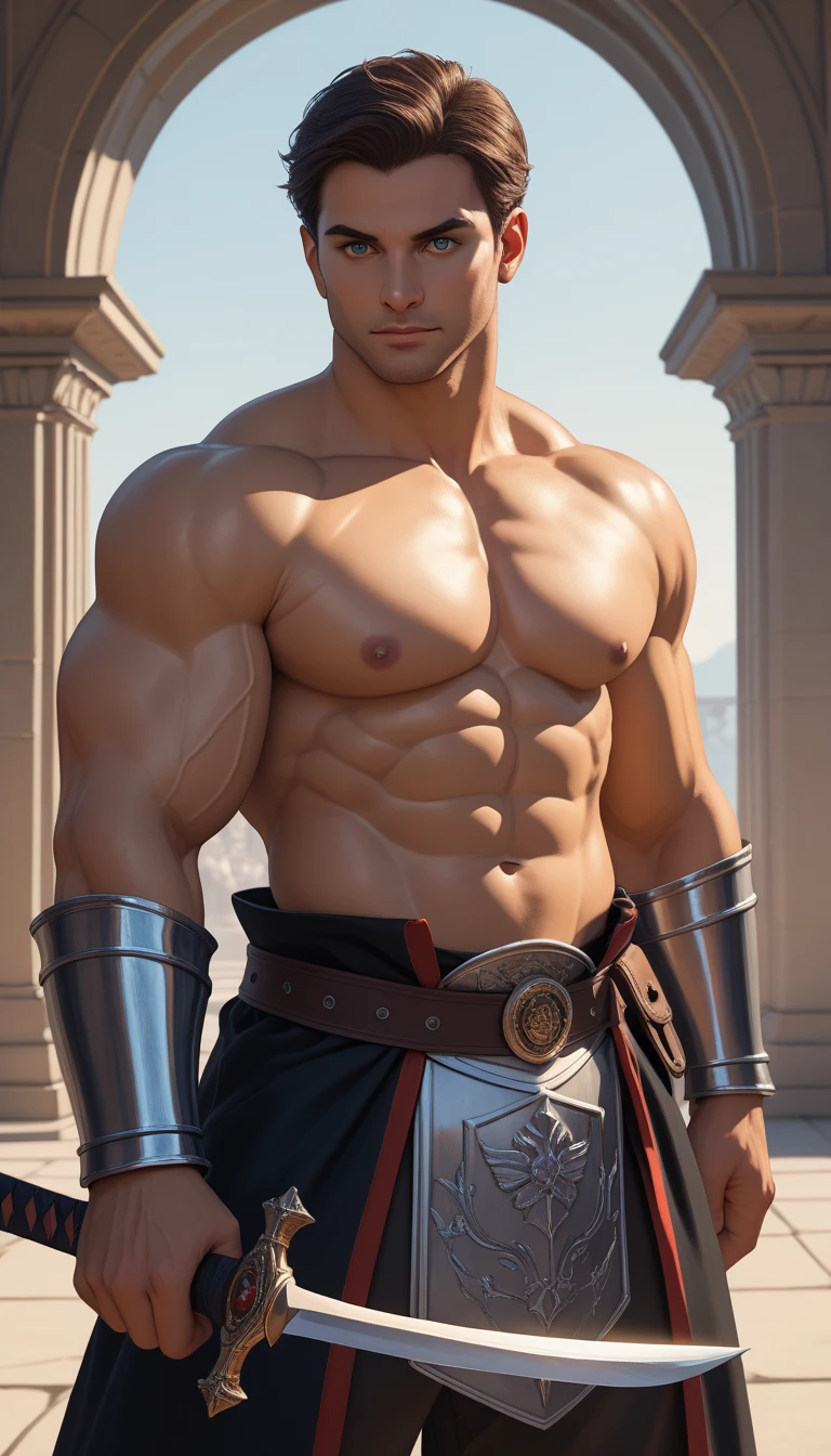 超High resolution, Highest quality, photograph, 4K, (photographrealistic: 1.4), Cinema Lighting, (Shirtless Muscular Man), muscular man, handsome actor , A handsome korean man wearing erotic crimson medieval armour on his lower body, expose his big penis, long big dick masturbate, super realistic , detailed penis, Environment Cyberpunk, outdoor background, clear sun light, cathedral, Portal of the future, 3D light, High resolution, magic, light god, Backlight, Detailed face, Contrasting, Smooth Skin, Soft hands, Correct Anatomy, Five Fingers.No upper body armor
