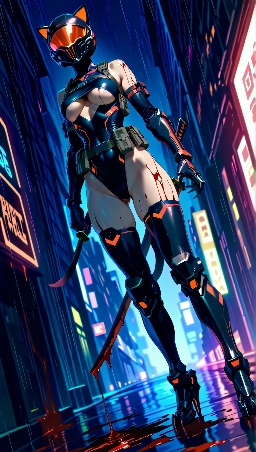 masterpiece, best quality, 1 cyberpunk girl, full body shot, looking at viewer, Confident cyberpunk girl with sassy expression, Harajuku-inspired pop outfit, bold colors and patterns, eye-catching accessories, trendy and innovative hairstyle, vibrant makeup, Cyberpunk dazzling cityscape, skyscrapers, neon signs, LED lights, bright and vivid color scheme, anime, illustration, detailed skin texture, detailed cloth texture, beautiful detailed face, intricate details, ultra detailed.