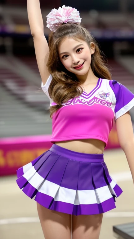 Beautiful Japanese idol cheerleader poster,Painting,High resolution,
Very detailed,Realistic:1.37,Bright colors,High resolution,Studio Lighting,
Sharp focus, Dance cheerfully,Smile happily,Perfect Makeup,
Great costumes, Crowd cheers,An exciting atmosphere,
Dynamic pose,expressive movement, Beautiful Hair,
Sparkling eyes,Rose Cheeks,Fuller lips, Pom-pom,
((Gold shiny latex mini skirt)(gold))、
((Flying confetti)(Silver))、
,Shining Spotlight, Captivating performance,
Cheerful cheers,Unforgettable memories、Squat down and spread your legs wide.