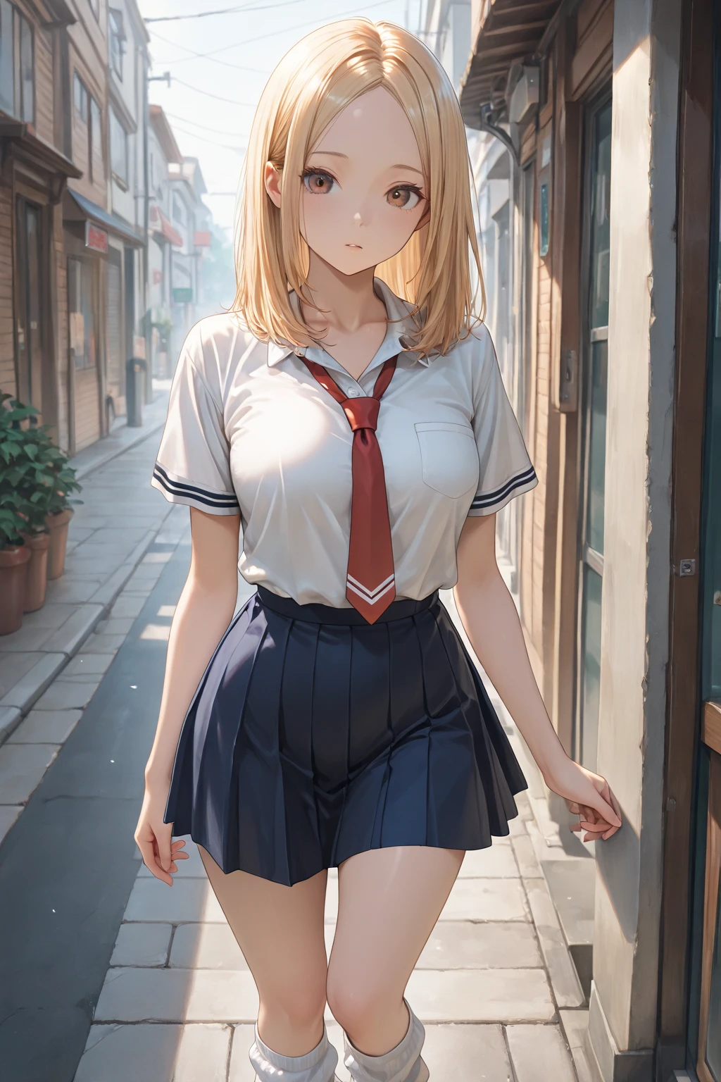 Ultra-detailed finish、High resolution、highest quality、Masterpiece、High school girls、Very cute beautiful girl、17 years old、mini skirt、Inner thighs、(embarrassed:1.2), (blush:1.1)
