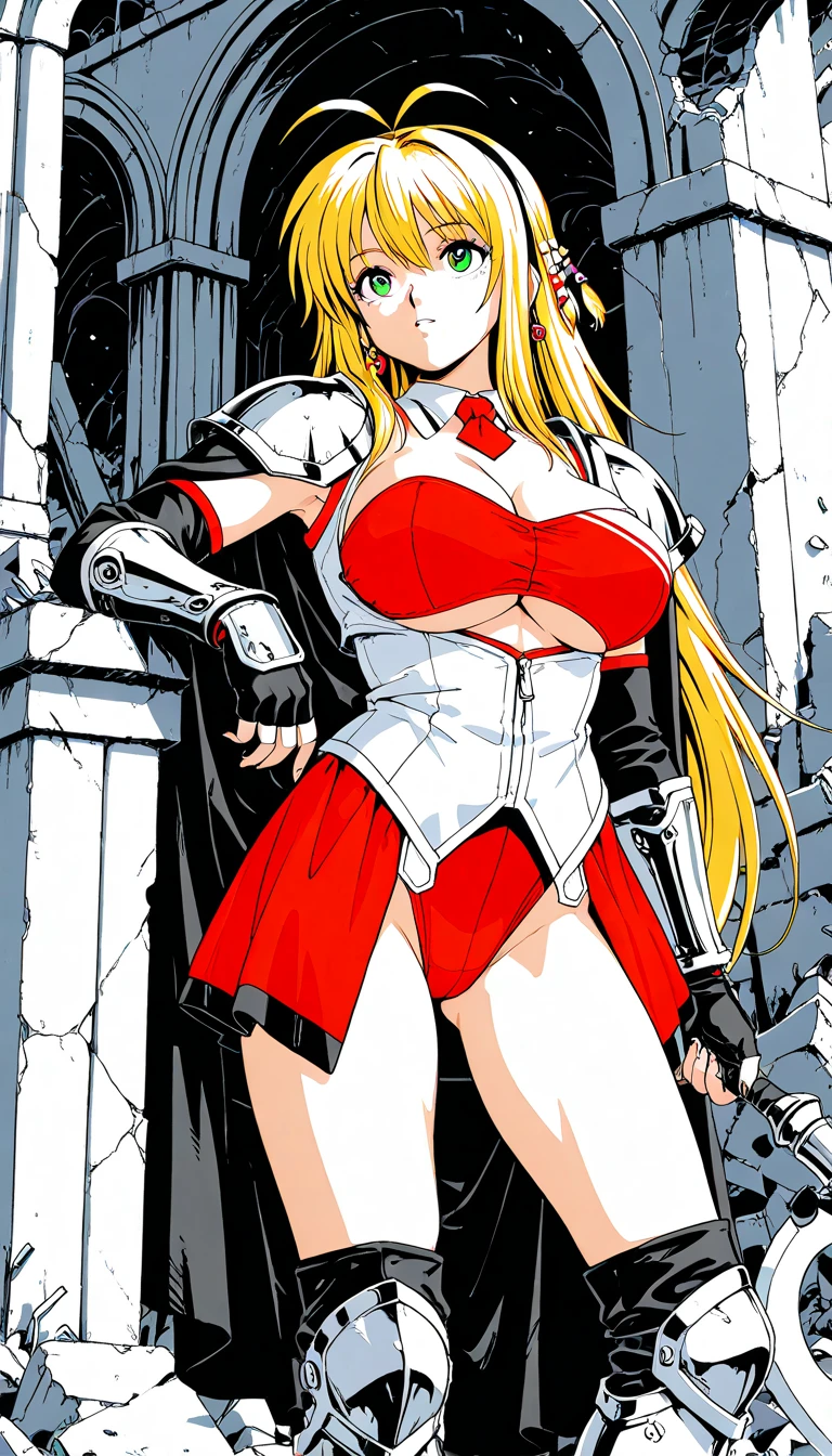(((masterpiece,high resolution,best quality))), 1girl, solo,wine bottle,bare legs, large breasts, lying, on back, petals, looking at viewer, armpits, open mouth, solo, blush, wet clothes, heart, arms up, wet, bed sheet, origin, 1girl, red cape, boots, gloves, epaulettes, black corset, corset, black gloves, :d, black skirt, Pirotess, (yellow eyes), white hair, silver hair, very long hair, straight hair, solo, adult woman, tall, slightly muscular, large breasted, cleavage, constricted waist, Toned body, slight abs, thin dark skin, pointy ears, lipstick, makeup, black eyeshadow, circlet, white short dress, jewelry, bracelet, white gloves, thigh boots
