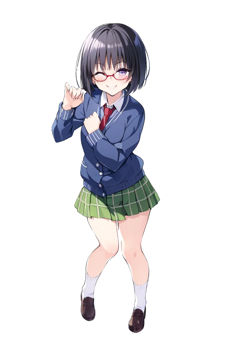1 girl, glasses, school sweater, masterpiece, best small breasts,smile,school classroom, sitting on desk,plaid skirt,galkoschool, spread legs, red polka dot panties,
