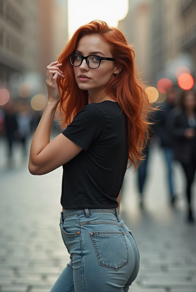 ((best quality: 1.5, masterpiece, intricate:1.3, elegant:1.3)), intricate details, sharp focus, professional, real life, realistic representation of the face, dynamic pose, in the style of realistic and hyper detailed renderings BREAK ((detailed (fitness babe, (suntan, (([flat chest:small breasts:0.8], black flannel shirt, low-cut skinny jeans, portrait closeup), short wavy hair [bright red hair:pink hair:0.8]), glasses, pouting, tattoo:1.2, faraway farmhouse, bokeh, blackout eye makeup: 0.8, clear green eyes), red lipstick, outdoors), professional lighting, photon mapping, radiosity, physically based rendering, ultra resolution, hyper-realistic)), photorealistic, hyper-realistic, 8K
