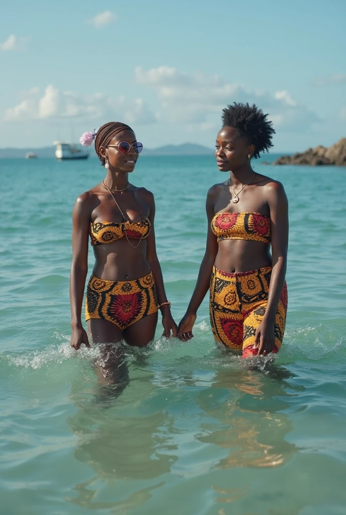 [ (random photograph of  a 2 30 yo stunning  Congo ladies) ] ( two women, full body shot,random shot, extremely hot woman  gorgeous faces, hot lady, tattooed woman,  red color long skirt,delicate hair , sweaty,  Tall woman, walking on a  beachside streets ) (insanely realistic detailed skin texture, detailed face) [depth of fields] ((perfect body parts, (hyper photorealistic  lighting), 85mm, 100mm lens ))
