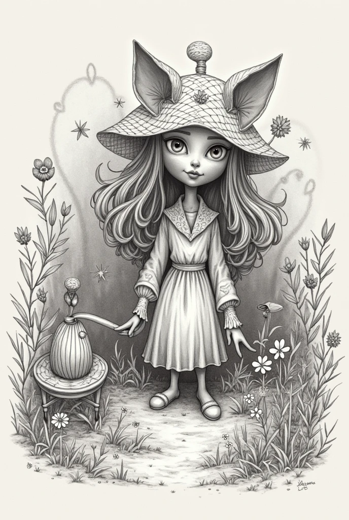 a close up of a drawing of a woman with a hat on, arte lowbrow style, lowbrow art, lowbrow art style, pop surrealism lowbrow art style, neotraditional tattoos, lowbrow pop surrealism, loish |, beautiful retro art, cubensis, magic mushroom, by Aaron Miller, inspired by Mab Graves, pop surrealism art style, magic mushrooms