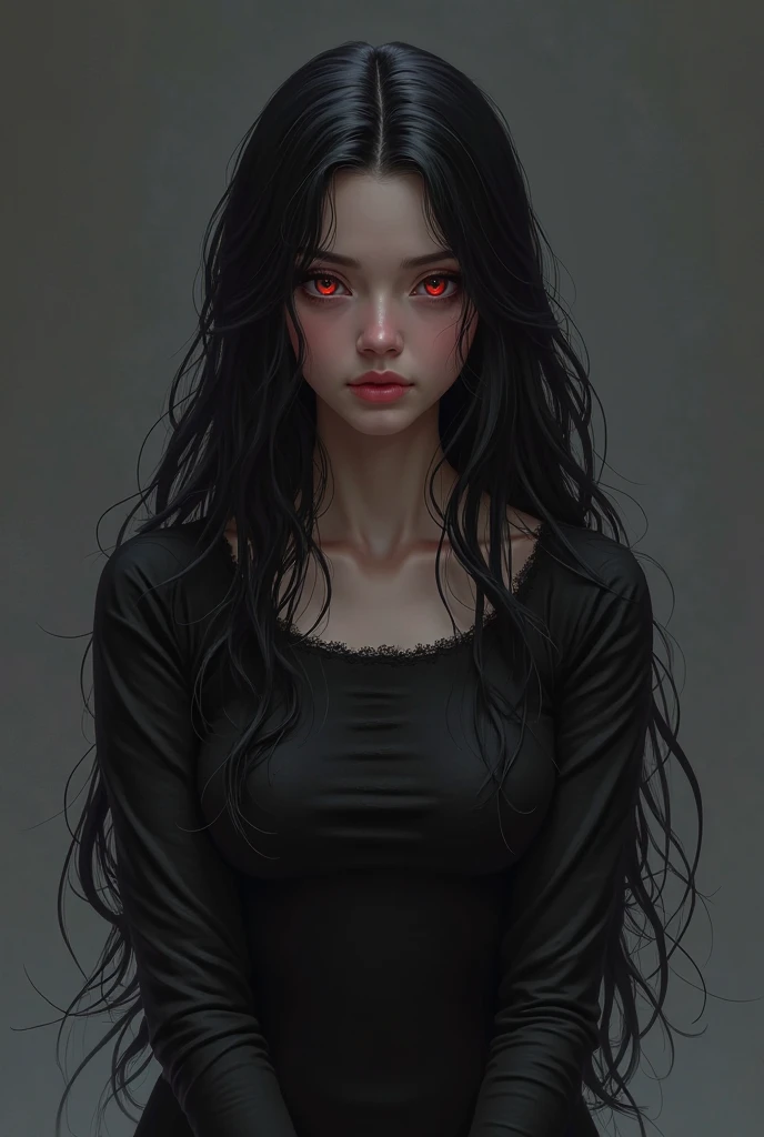Goth girl 1girl, solo, long hair, looking at viewer, red eyes, jewelry, necklace, makeup, lipstick, black background, portrait, glowing eyes, by vergvoktre, dramatic, gritty, intense, distorted face, nightmare, intricate details, hyperdetailed, cinematic, dark shot, film grainy, soothing tones, muted colors, technicolor BREAK outdoors, twilight, raytracing BREAK d4rk4rt artstyle, monochrome, greyscale