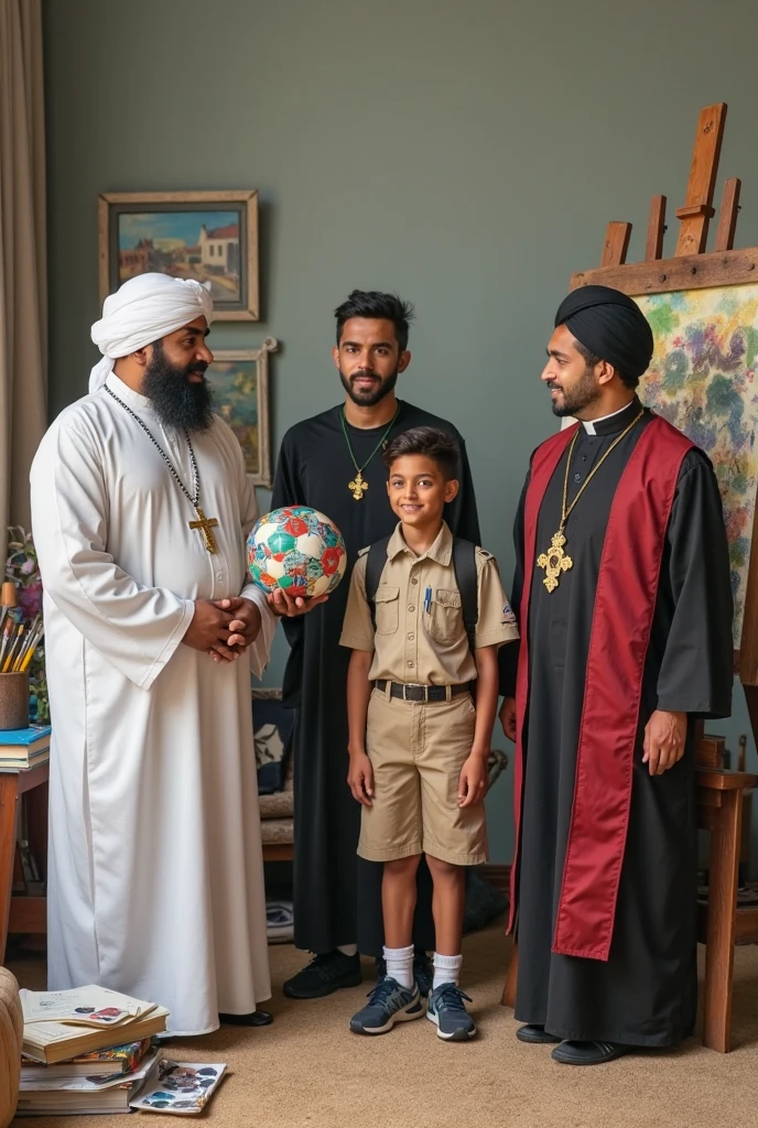 a saudi man in traditional saudi clothes standing next to his son and daughter in school uniforms full body, school background,(best quality,4k,8k,highres,masterpiece:1.2),ultra-detailed,(realistic,photorealistic,photo-realistic:1.37),highly detailed faces and expressions, beautiful detailed eyes,beautiful detailed lips,extremely detailed eyes and face,longeyelashes,traditional saudi architecture,school building,intricate details,vibrant colors,dramatic lighting,cinematic composition