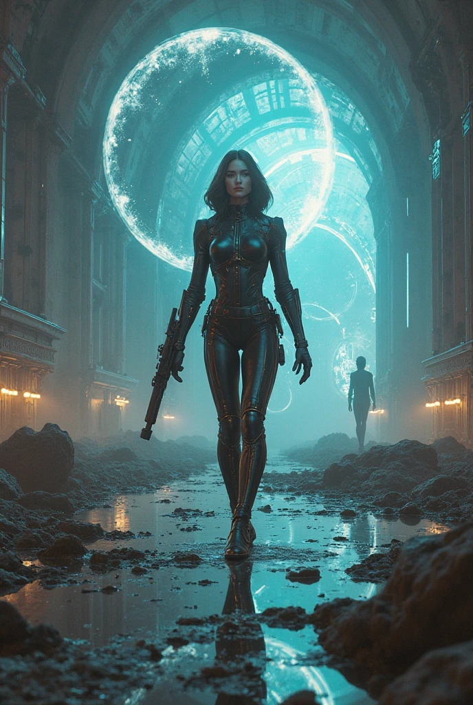 an attractive woman [gunslinger:bounty hunter:0.4] standing in a scifi wilderness (neoncitadel style:1) <lora:djzNeonCitadel_LB2:0.8>