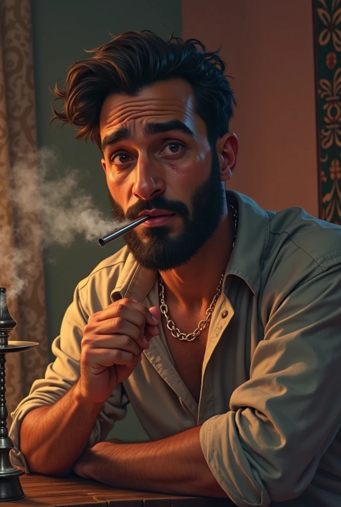 Make him emit cigarette smoke and make this image HD