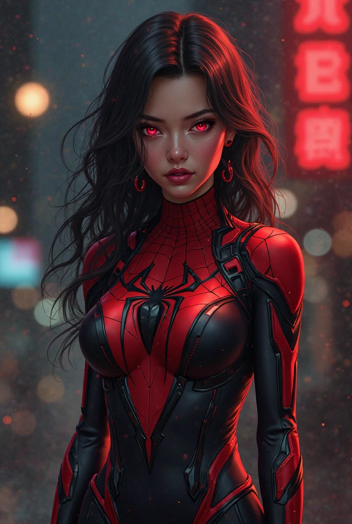 Melissa Barrera Spider-Woman, cyberpunk, 8K.