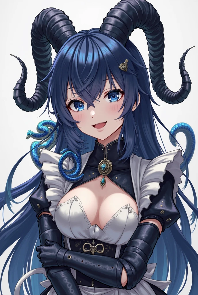 anime - imagem estilo de uma mulher sexy com chifres e seios grandes, Artgerm extremamente detalhado, escamas azuis cobrindo seu peito, menina anime sedutora, biomechanical oppai, deusa anime, Menina da armadura, trending on artstation pixiv, 8k arte detalhada de alta qualidade, Seios cobertos e SFW, arte oficial altamente detalhada, Keqing de Genshin Impact
