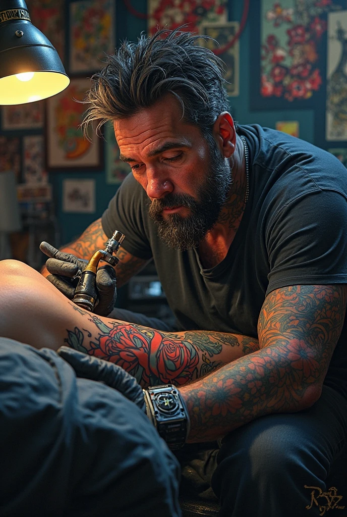 create a gta 5 photo a person tattooing