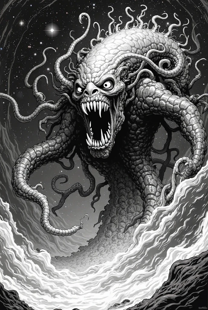 masterpiece, best quality, monochrome, black and white, traditional media, cthulhu, solo, profile, from the side, sitting on a stone throne in the middle of the ocean, [wings], full body, claws, monstrous hulking obese form <lora:cthulhu-beta4-clipskip2-000009:0.95>
