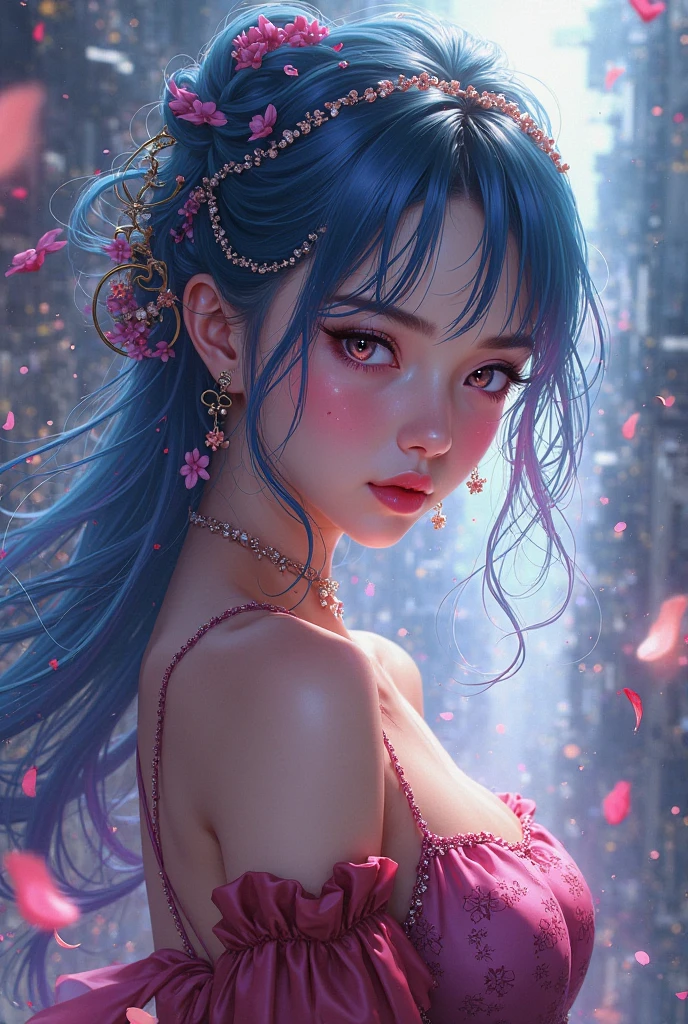 1girl,flower, Lisianthus ,in the style of light pink and light azure, dreamy and romantic compositions, pale pink, ethereal foliage, playful arrangements,fantasy, high contrast, ink strokes, explosions, over exposure, purple and red tone impression , abstract, ((watercolor painting by John Berkey and Jeremy Mann )) brush strokes, negative space,