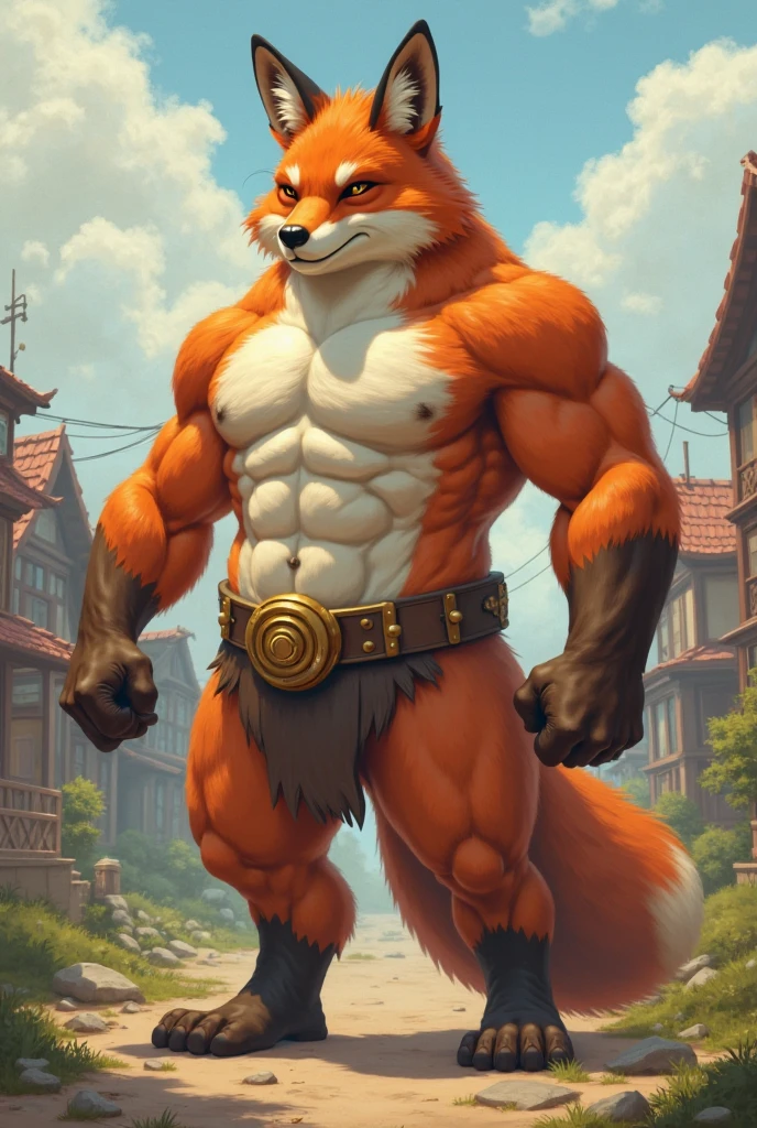 Create a mascot for the architecture and urban planning team, uma raposa, must be strong and fierce, big fit ass, brawny, Coraggioso
