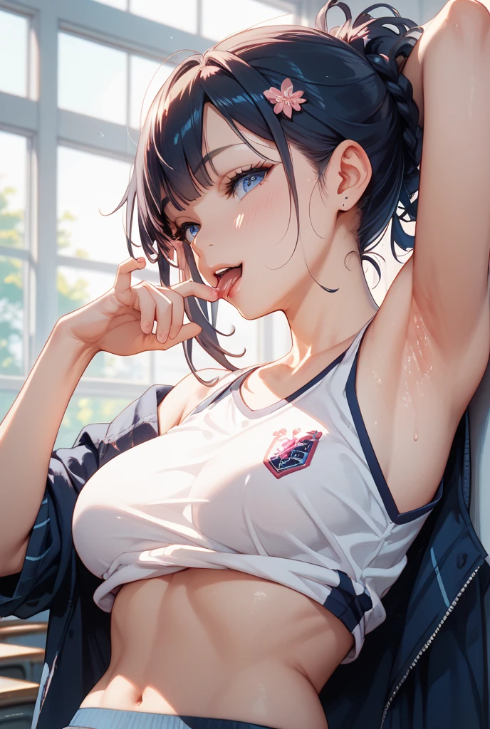Browsing Caution,Highest quality、In 8K、masterpiece、Hmph、Ultra-high resolution、RAW Photos、(Realistic:1.3)、Natural soft light、(Written boundary depth)、thin、(whole body:1.2)、Detailed face and eyes、Realistic、Sharp pupils、Inside the warehouse、(Dynamic action poses)、Young Face、Beautiful 35 year old woman、Glowing Skin、(Shortcuts:1.2)、Beautiful brown hair、Red Eye、(blush:0.7)、((long tongue、saliva,looks happy,tickle,joy,shy,blushする:1.8))、Sweat、(School Swimsuit:1.8)、(Thighs Thighs Thighs Thighs:0.8)、(Huge breasts)、((Top View:1.4)))、(????? nipples:1.4)、(Small Nose、Small Nose)、((??????、???:1.5、Capable person))、Attractive waist、(Overflowing sexual fluid:1.5)、((bed、bedに横たわる:1.5、(Sleep on your back:1.4)、Lie:1.2))、(Put your chest together:1.1、 accumulated between her breasts:1.2)、(((whole bodyエスビアン:1.8)))、I want to see you from head to toe、Long nipples、Open your eyes、Screaming