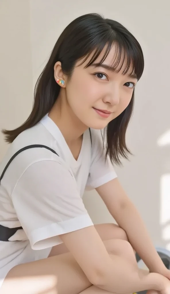 (Wearing a business jacket:1.8),look at the camera with a smile、(Wearing panties)、woman, 20-year-old, Short Hair