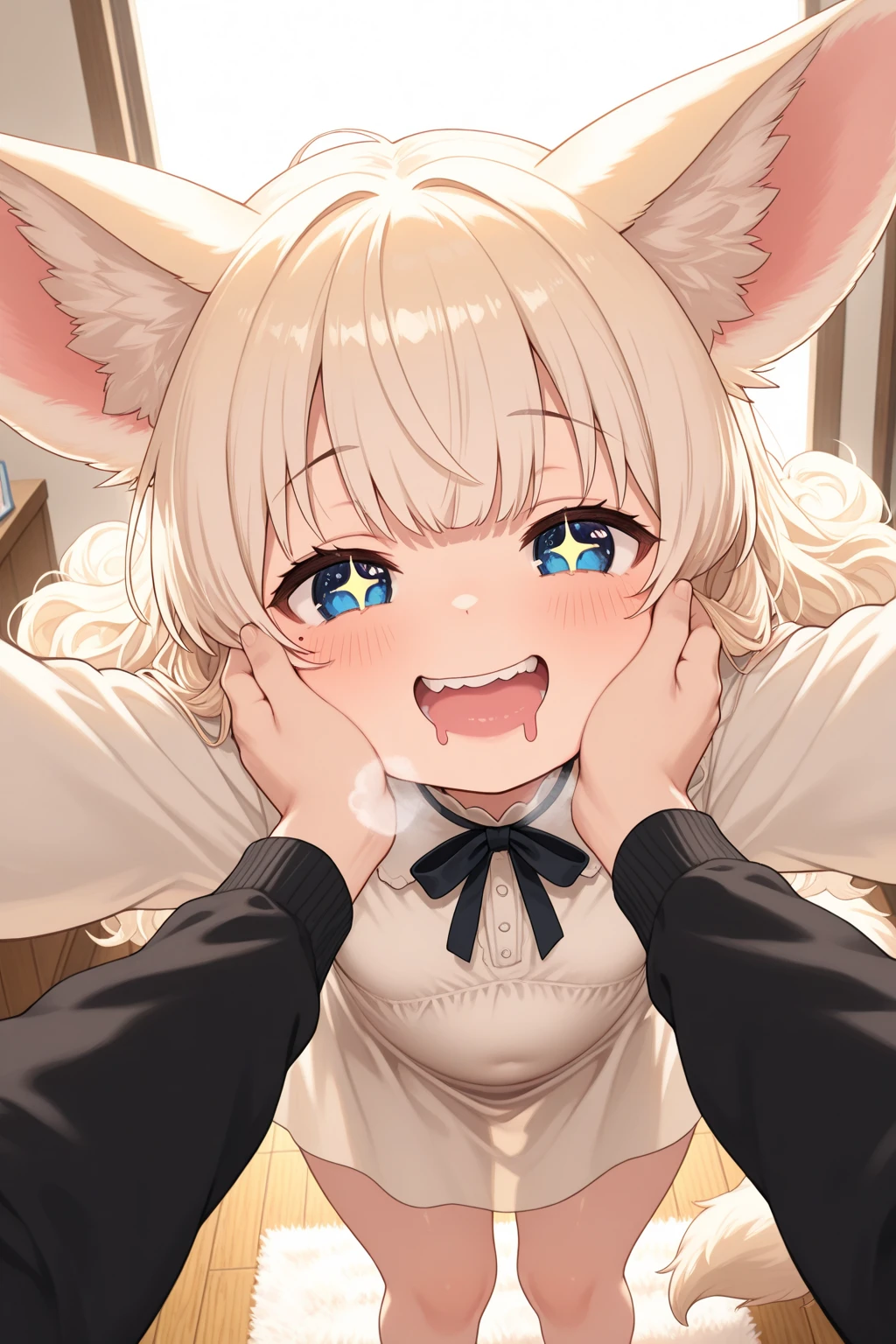 Score_9, Score_8_up, Score_7_up, Score_6_up, Score_5_up, Score_4_up, source_anime, anime style, 1girl,tsushima leopard cat \(kemono friends\), 1girl, cat ears, animal ear fluff, yellow eyes, multicolored hair, brown hair, short hair, cat tail, animal print, leopard print, print bowtie, print kimono, sleeveless, sash, print skirt, back bow, fur-trimmed gloves, print gloves, elbow gloves, fur-trimmed skirt, print legwear,anime coloring, aged down, cute, horny, excited, aroused, heavy breathing, under table, table, saliva, [poop on penis], sitting, after anal, cum string, penis lick, shit stain