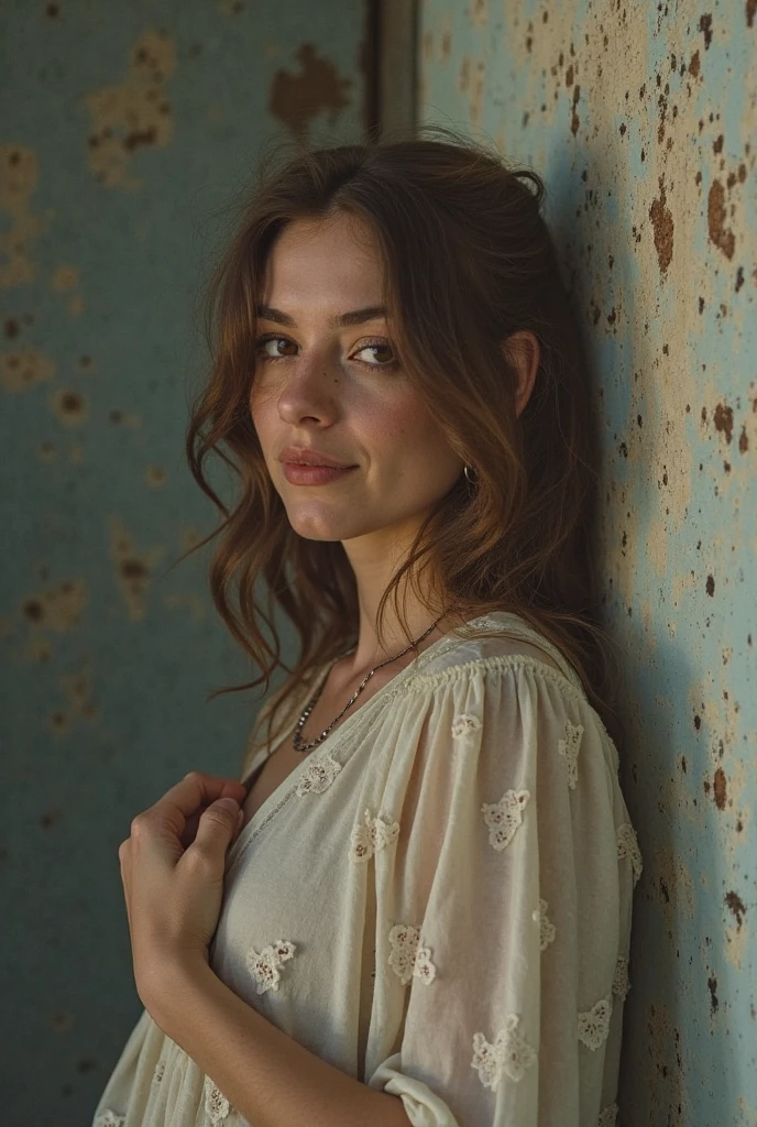 8k, highest quality, ultra details, Euro-American woman, young, realistic, modern days, bohemian style, nature background, peaceful atmosphere