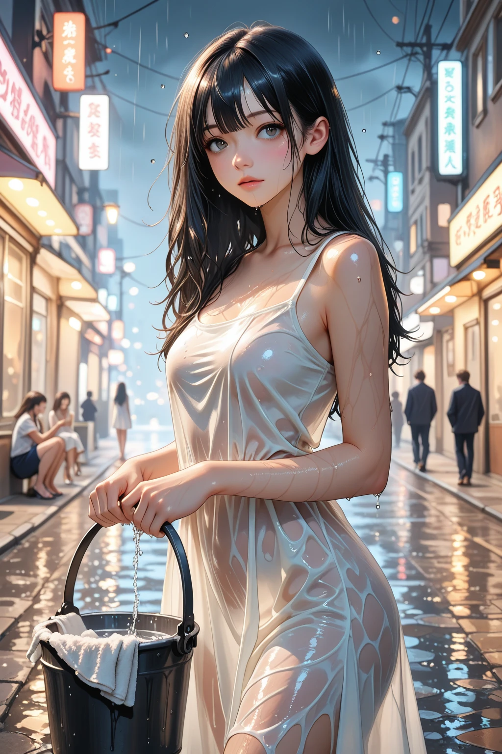 (best quality)), ((master part)), (high-resolution:1.2), (alto), 8k, Detailed illustration, ultra-detalhado, luz ambiente, Backlighting, Sombras realistas, glittering particles,
(((vivid colors:1.4, cores brilhantes:1.2, 2.5D, cores planas:1.2))),
(Cinco dedos, perfect hands), ((best quality)),
(seductive lips:1.3), olhos detalhados, large eyelashes, Olhando para o Viewer, olhos grandes, sorriso sedutor, (rosto e olhos detalhados:1.3),
Pomurainpuff, 1girl, sozinho, (cabelos extra longos ), corar, Seios enormes:1.3, Curvy, quadris largos, virilha, umbigo, stomach, (camelo), (vestido curto estampado:1.3, revelando calcinha impressa:1.4), beco, noite, Escuro, lamppost, cowboy shot, revelando roupas, dynamic pose, acabaram, boca aberta, boca fechada, olhos fechados, olhos abertos,