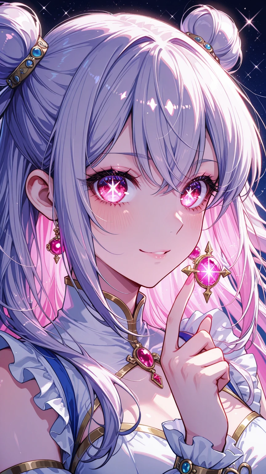 master piece,best quality,ultra detailed,highres,4k.8k,Highly detailed face,ultra-detailed eyes,beautiful detailed eyes,Medium chest,pretty girl,smile,Cat ear,Beautiful silver hair,Pink inside,Beautiful pink eyes,look at viewer,,jumping,smile,happy,blue clear sky,