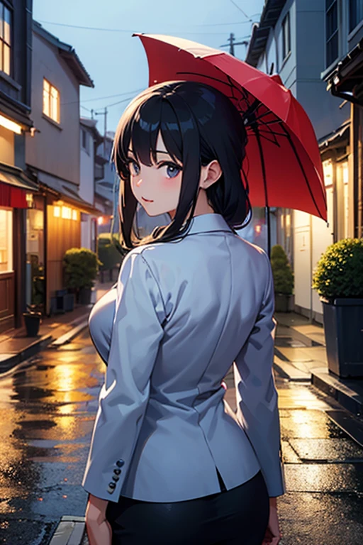 demi realism art,anime,pajamas,rain coat,rainy city,beautiful middle age lady,sentimental,open stance,massive upperbody style, plus size curvy fashion model