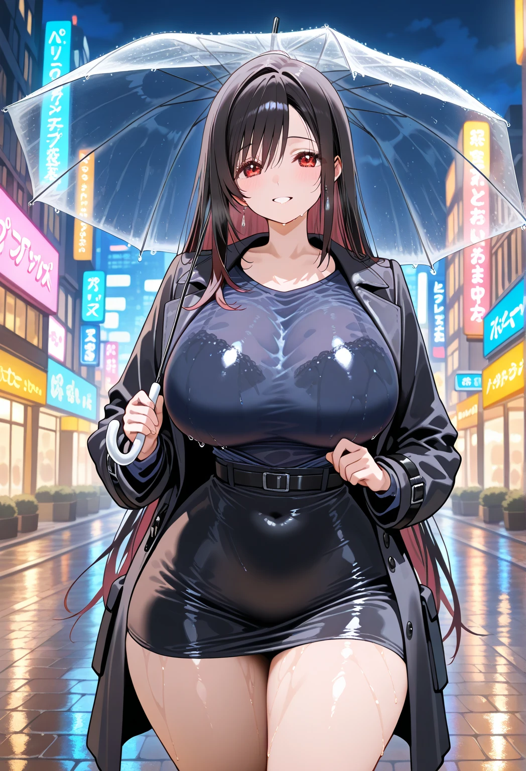 Chica de anime usando lentes con un traje negro posando en una calle de la ciudad, Thicc, Oppai cyberpunk, OPPAI, seductora chica de anime, en una calle de la ciudad, Badass Anime 8K, [ Arte digital 4K ]!!, pechos grandes!, biomechanical oppai, pechos grandes!!, Anime Moe Artstyle, anime! 4k, anime! 4 mil