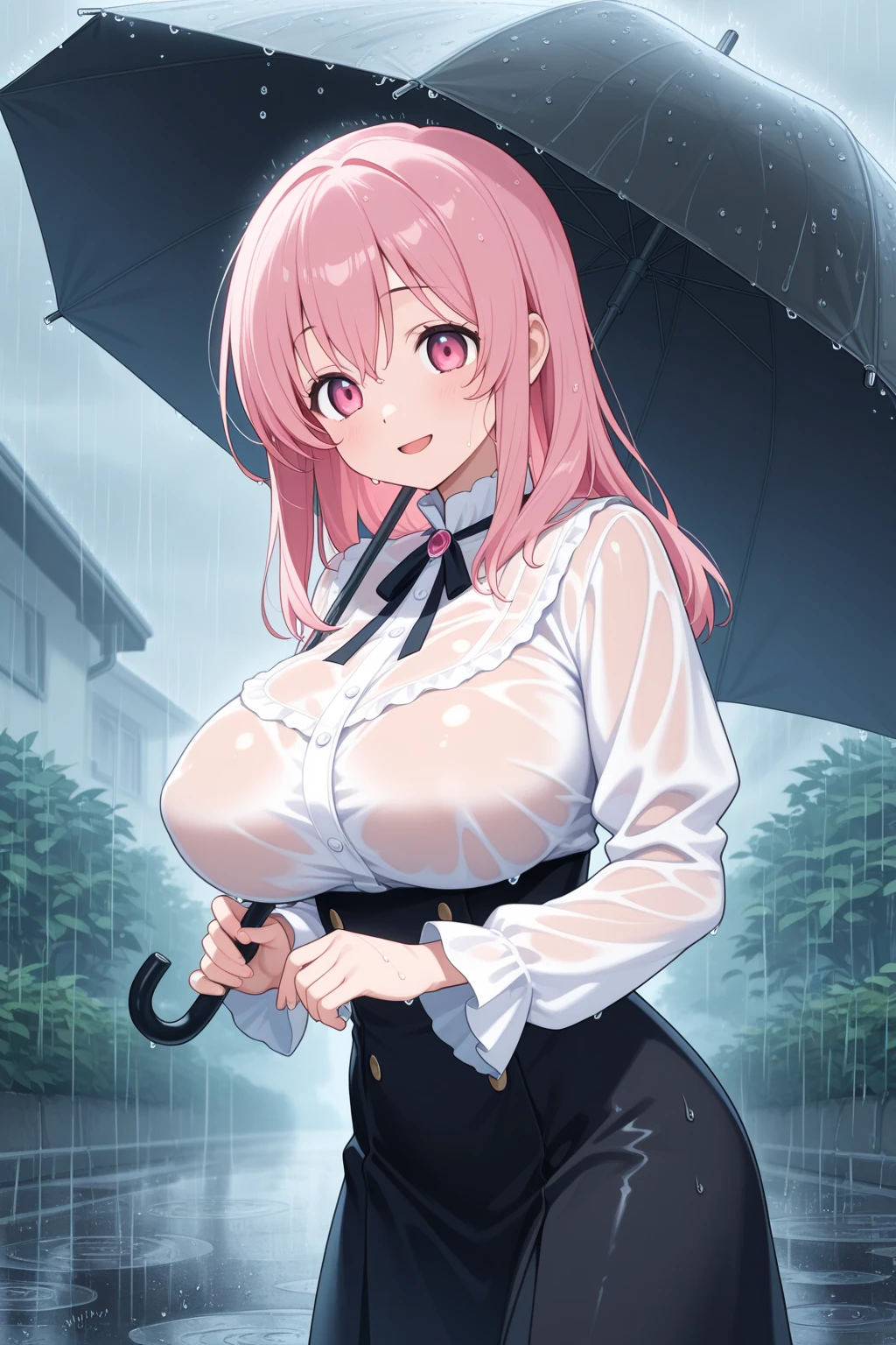 、long hair ,pink hair, big breasts, solo ,nipple, 16years old, ゆっくり歩く, Expressway, naked, , , Peeing, lactation, projectile lactation