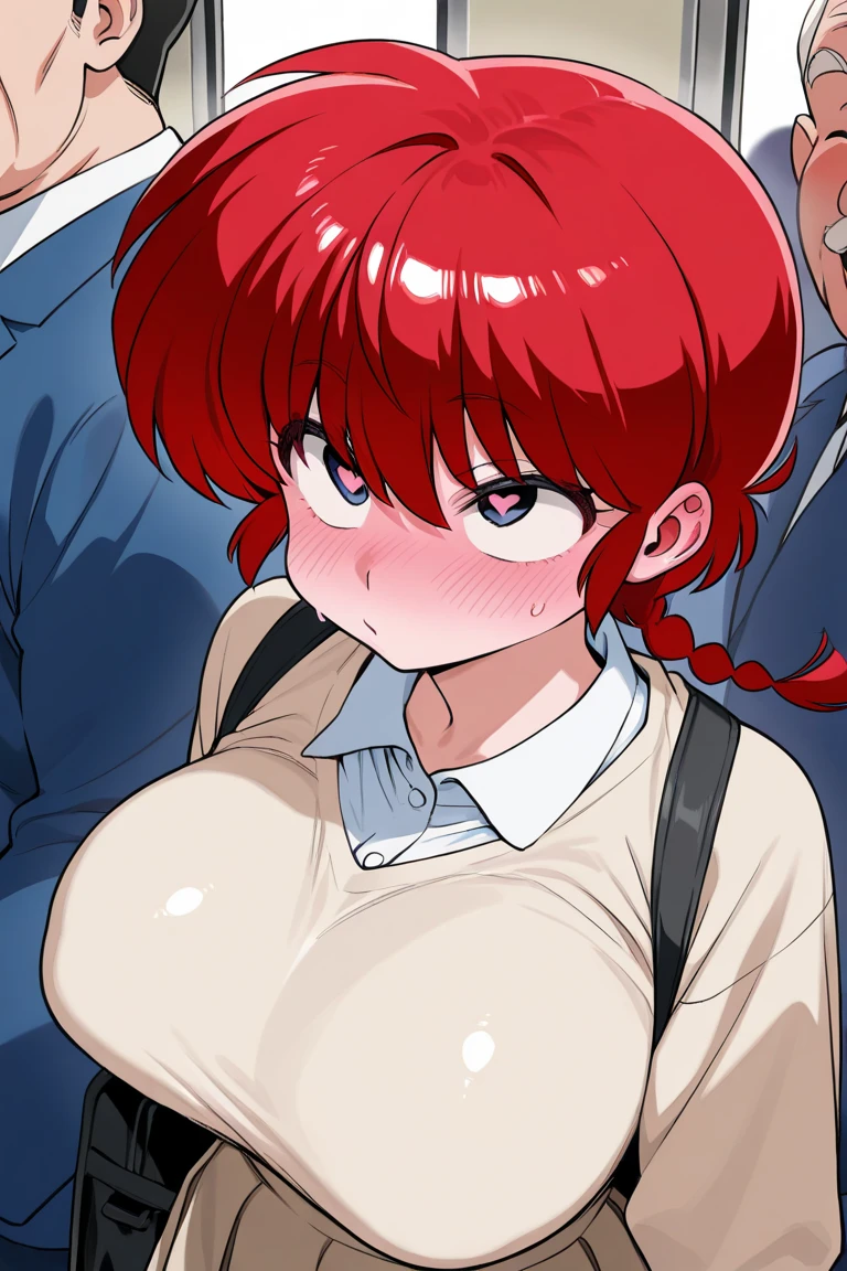 Makima from Chainsaw Man wearing a very short slutty skirt showing her huge ass full of cum while she sucks five giant black cocks surrounding her shooting cum on her huge breasts and mouth