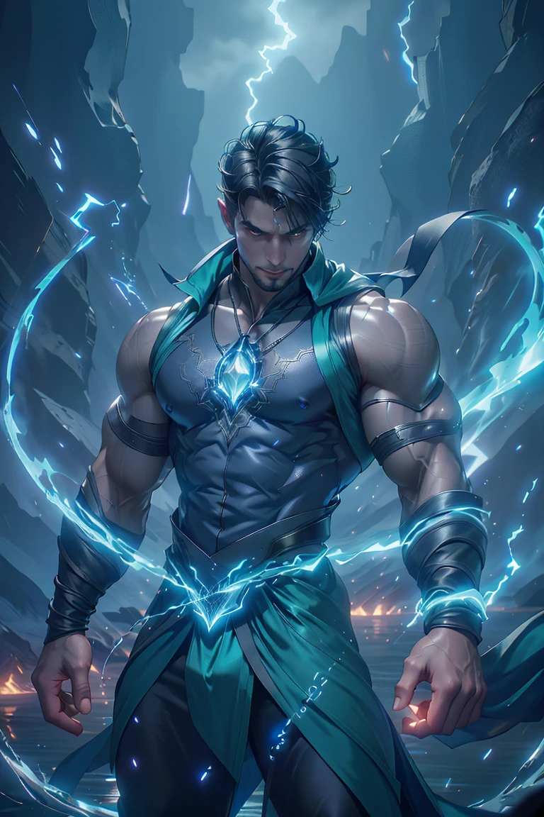 fantasy,(seen from below, looking down at viewer),on mountain peak outcropping,Hologram wizard casting powerful spell,young teenage boy male with dark brown hair hazel eyes,wearing futuristic mage uniform,surrounded by swirling magical azure light streams,, RAW photograph, fantasy, (seen from below, looking down at viewer), on mountain peak outcropping, Hologram wizard casting powerful spell, young teenage boy male with dark brown hair hazel eyes, wearing futuristic mage uniform, surrounded by swirling magical azure light streams, photorealistic, photorealism, greg rutkowski, trending on artstation, film, studio lighting, detailed skin, ultra realistic, bokeh, sharp features