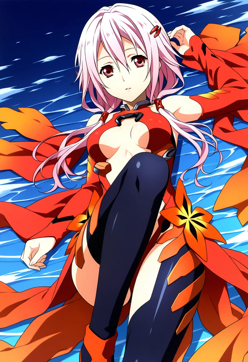 score_9, score_8_up, score_7_up, source_anime,
inoriyuzuriha, <lora:inori-yuzuriha-ponyxl-lora-nochekaiser:1>,
inori yuzuriha, hair ornament, hairclip, long hair, pink hair, red eyes, twintails,
bare shoulders, black thighhighs, center opening, cleavage, detached sleeves, elbow gloves, fingerless gloves, gloves, navel, thighhighs, dress, red dress,
outdoors, cityscape,
looking at viewer, dutch angle, cowboy shot,