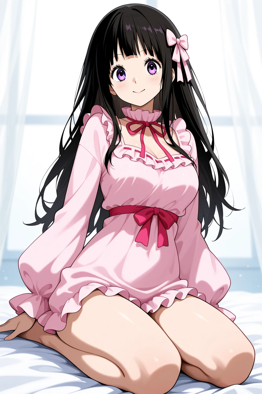 one piece、ryuga_sayo, black hair, long hair, blunt bangs, japanese clothes, hair bow, brown eyes, ribbon,、Dakimakura)、
