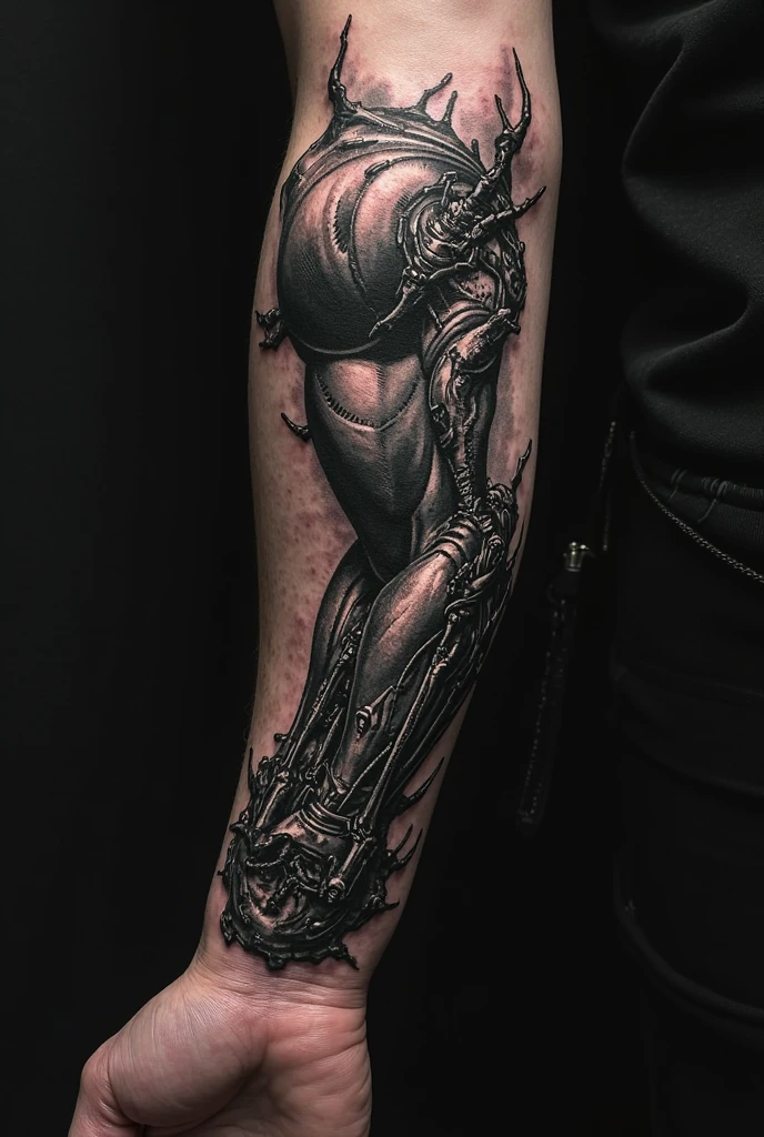 A tattoo of a gay Saint Sebastian with a halo, arrows crossed on the chest, neck, and leg, and hands tied up, in a black work and minimalist style,1 man,highly detailed tattoo,black and white,minimalist art,black work tattoo,saint sebastian,gay saint sebastian,halo,arrows crossed on chest neck leg,hands tied,dramatic pose,high contrast,black and grey,detailed lines,clean lines,dark tattoo style