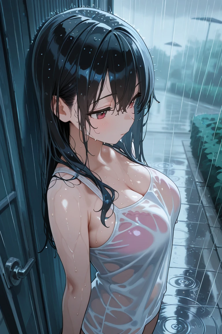 Nezuko in sportswear and wet with her underwear showing  