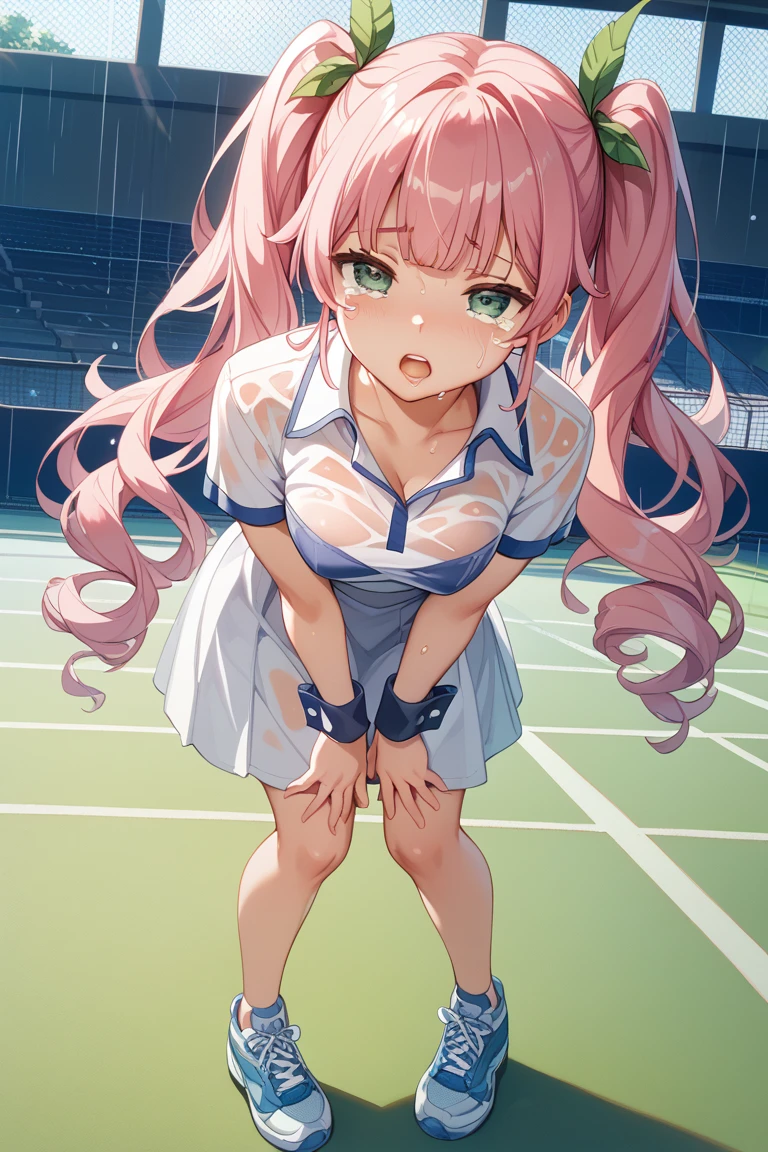 NSFW,masterpiece,Highest quality,High resolution,Very detailed,white\(no game No life\),Small breasts,ponytail,(Cheerleader),Tank top,Crop top,See-through,mini skirt,Knee-high socks,sports boots,baseball Ground,Audience seats,Frustrated face,blush,Sweat,sexual excitement,(Ecstasy face),(Squirting),(orgasm),Trembling,Are standing