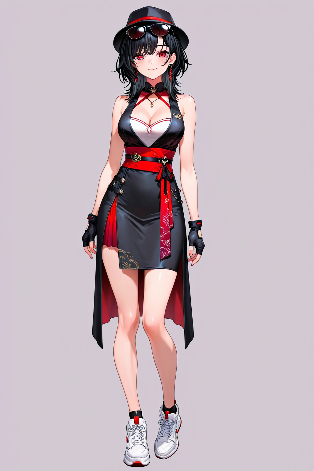 (masterpiece,best quality,ultra detailed,ultra high res,8k),1girl,hands behind,Slim Body,Tall Body,ninja,sigh,side ponytail,silver hair,flower kanzashi,looking at viewer,Button Nose,high heels