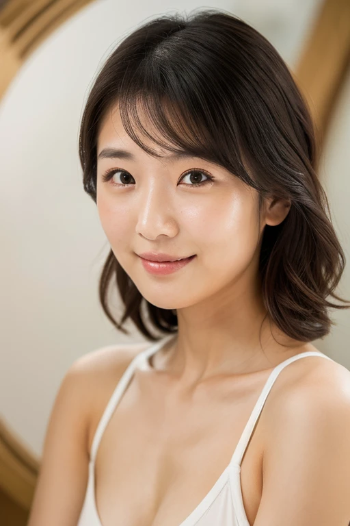 NSFW, One beautiful woman, high resolution, wallpaper 8K screen, top quality, realistic, super detailed, fine, perfect dynamic composition, 62 years old, (mature woman: 1.2), seductive appearance, (many wrinkles on the face: 1.4 ), large neckline transparent one-piece dress, sharpness, detailed and beautiful eyes, thin hair, detailed and realistic skin texture, smile, slender body shape with small breasts,