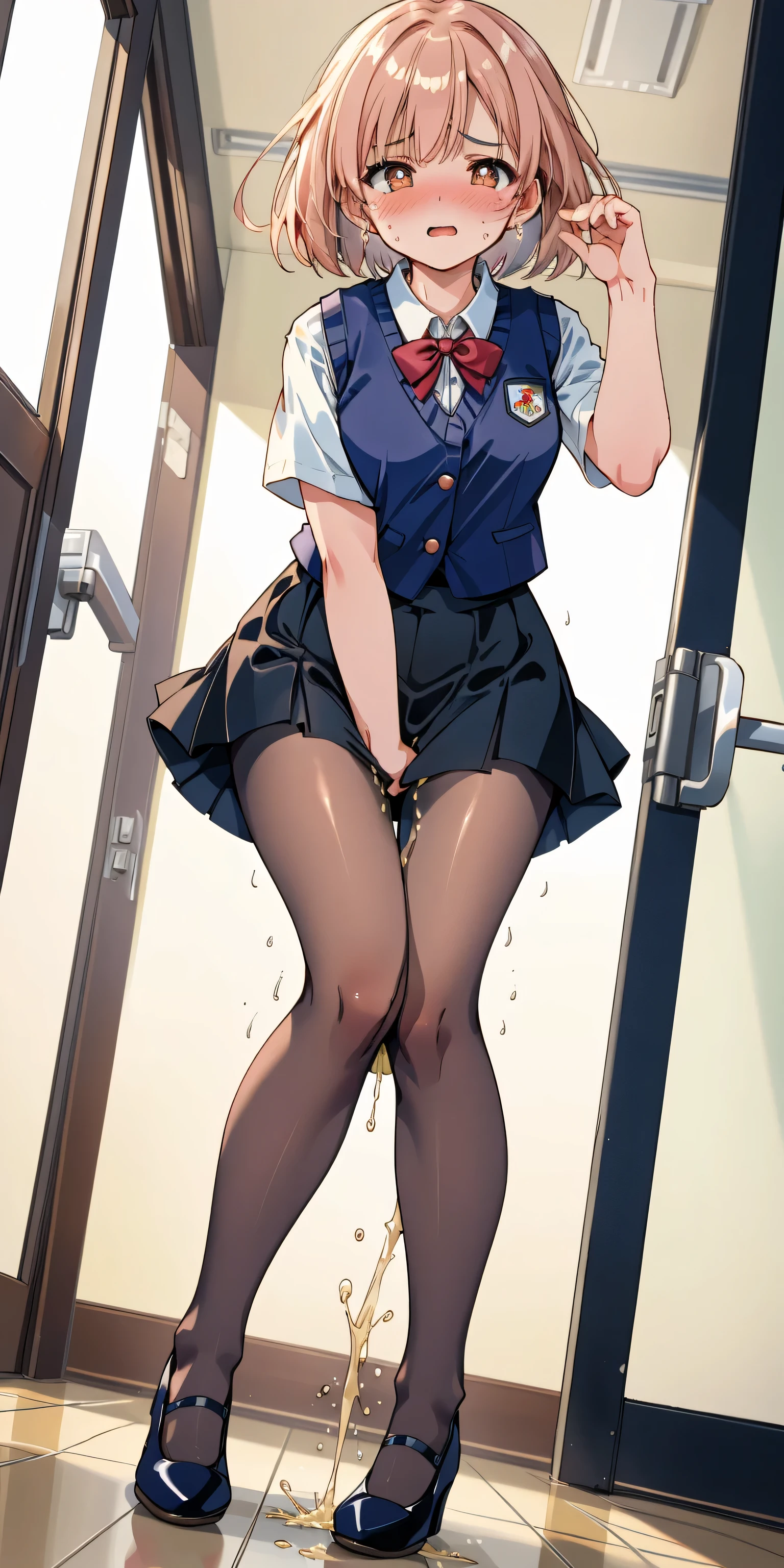 (Magazine Cover:1.8)、((From below:1.2))、Standing and legs open、 pretty 1girl, top-quality、The ultra -The high-definition、hight resolution、extremely details CG、8K Unit Wallpapers、20yr old、Beautiful detailed eyes,Platinum Blonde Hair、(((School Uniforms)))、(((Super shiny panties)))、((( Dark skin ,Pleated skirt , )))、(Shiny body,:1.5)、 be shy、(Ahegao:1.5)、(Stick out your tongue and drool)、full of shyness、