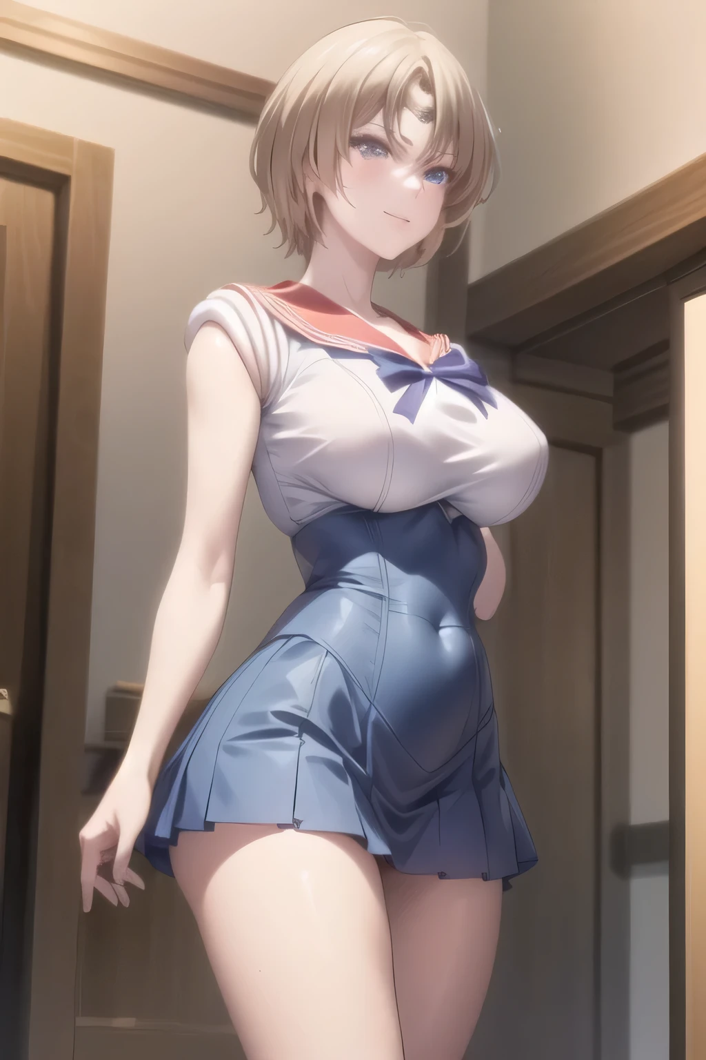 can you draw a woman in a Sailor Moon costume,Draw bigger breasts {x} Thin waist with white sleeveless costume,Thigh to Head,blue pleated micro mini skirt,blue boots,big breasts,beautiful legs,from below,,I'm at the pool facility,Sunny outdoor pool, blonde shorthair woman ,、Please draw bigger breasts {X} Draw red panties to look?,big boobs,big breasts,big breastsでもウエストが細い, ,Women with Lovely Smiles,Accurate depiction of hands and legs,blonde shorthair woman, Light clothing,,blue panties,,big boobsを描けますか,big boobs ,もっとbig boobsをもっと大きく描いてください,, Alone,big boobs,big boobsでもウエストが細い, An accurate representation of her body 、Draw a woman with stylish eyes, , big boobs, thin waist , , ,, よりbig breastsを描いてもらえますか,