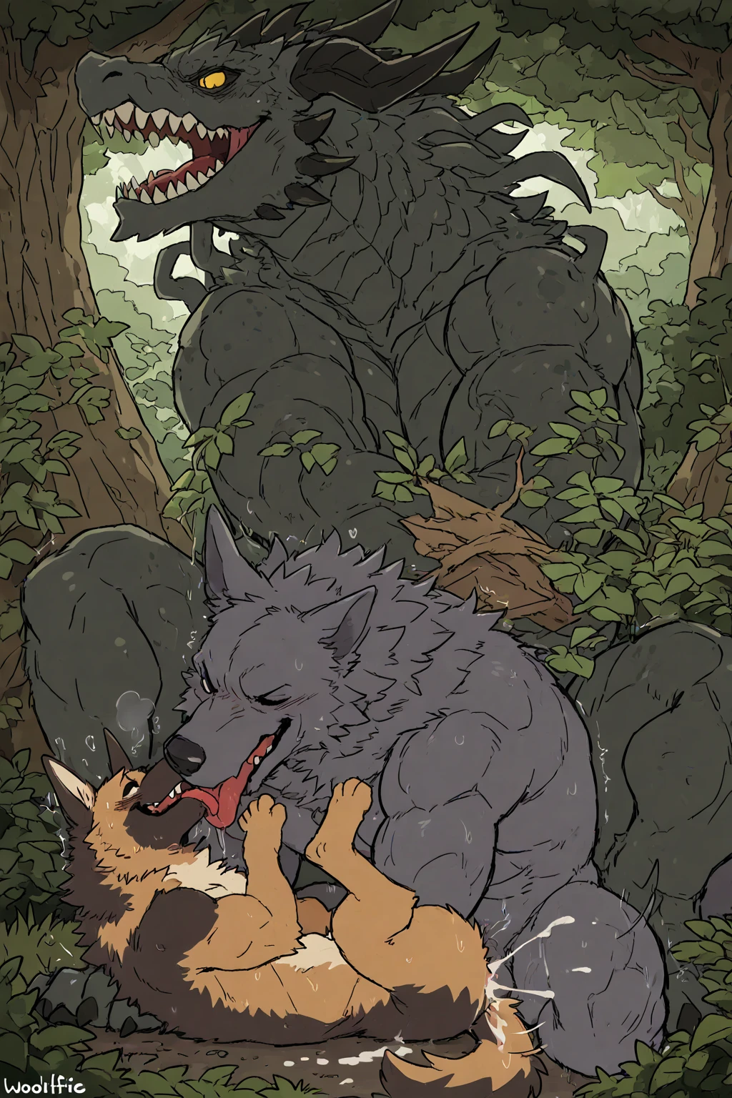 Illustration of a monster and a human girl having sex, completely naked