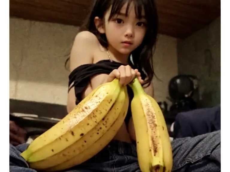(best quality:1.2), masterpiece, Realistic, Ultra-high resolution, ((a beautiful Japanese idol 12 years old woman:1.2)), (Gaunt:1.3), (((Very flat chest:1.4))), ((Baby Face)), villainess, ((arms up)), (show me your armpit:1.2), ((Armpits are wet and shiny with sweat)), She has skin that sweats easily Soaking wet, Sweaty, ((I can see my pores)), ((Painful expression:1.2)), ((Put a very long and fat banana in your mouth:1.5)), (The body is covered in condensed milk:1.4), (torture chamber, prison:1.5)