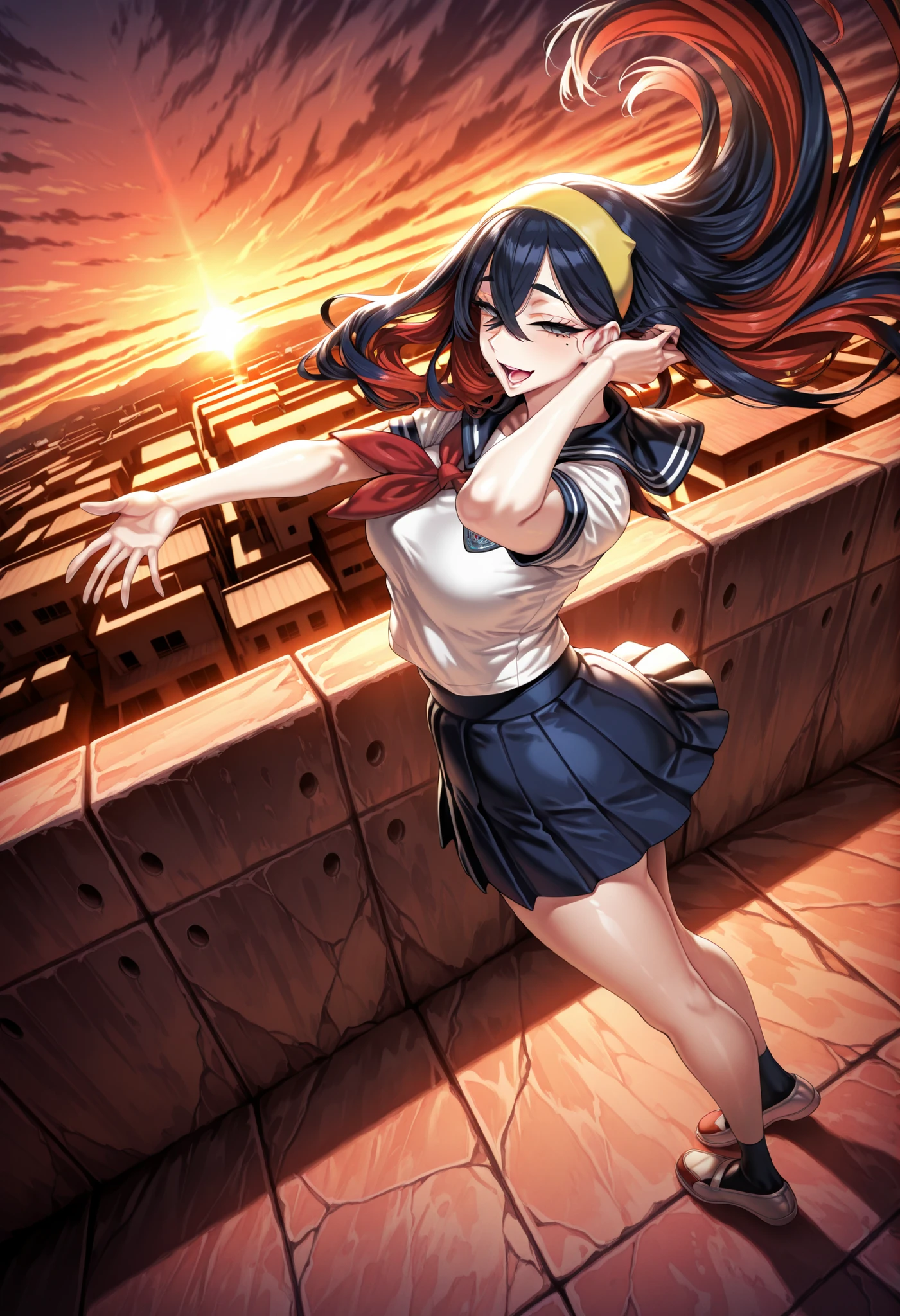 nsfw, large breasts, naked, nude, sea, Highway, flooded, running, Building FIRE, Heavy snowfall