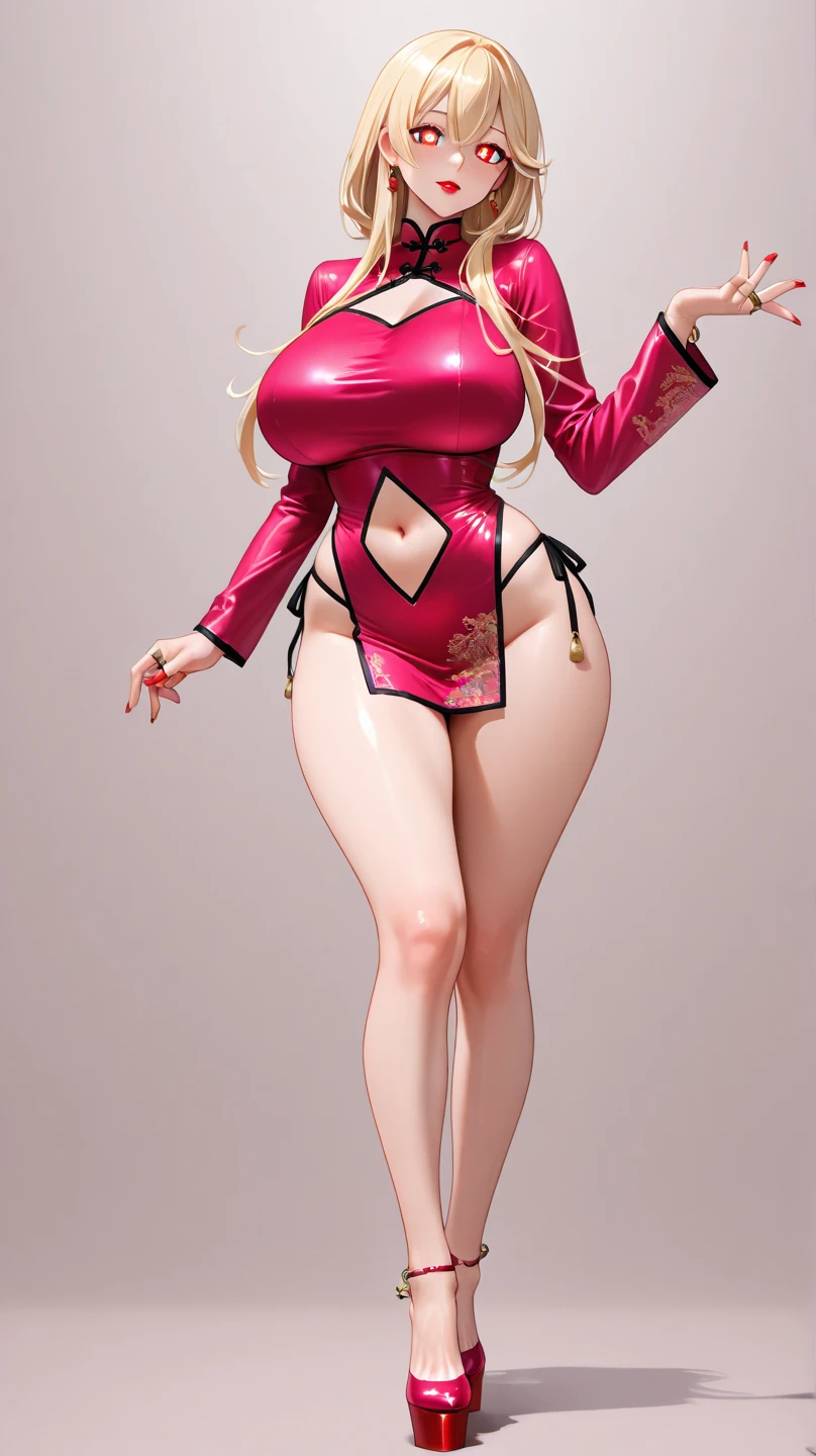 (full_body)、Woman、red_background、(big_breasts:1.5)、Detailed、POP、vivid、pose:1.2、Open chest