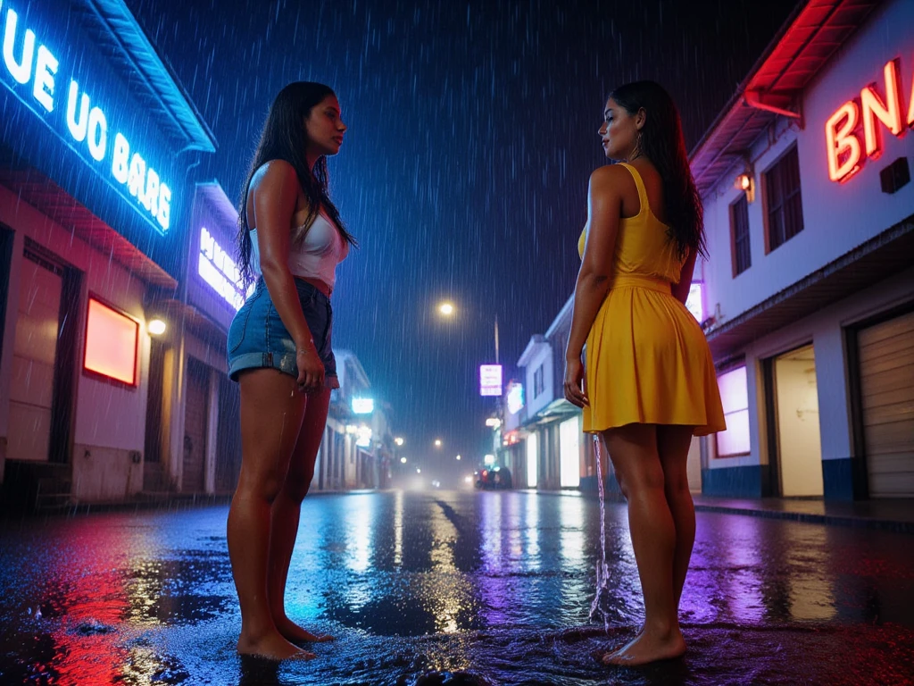 An Indian women,30 year old,cute innocent and pretty face,big and voluptuous breasts, gigantic and enormous butt, thickest thigh,huge knockers,widest hips, lowest waist,slim tummy, wearing revealing black Belly dance dress, walking at public road and the dress is blowing by Thunderstorm and lightning is releasing in her hands
