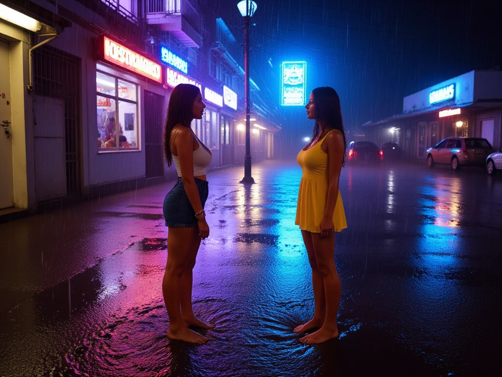 Night in the city, standing,, {best quality}, {very aesthetic}, {ultra-detailed}, {8K}, {Super elaborate face}, {Super-smart body}, , 20-year-old, {giga hip}, saggy tits, sagging breasts, {{{{{{{Thick pubic hair}}}}}}}, {{{{{{{Super detailed pubic hair}}}}}}}, erect nipples, Hairy, Naked Woman, front view, Nude, Superb hands, oiled skin, wet skin, Pink areola, cute face, Black Hair,