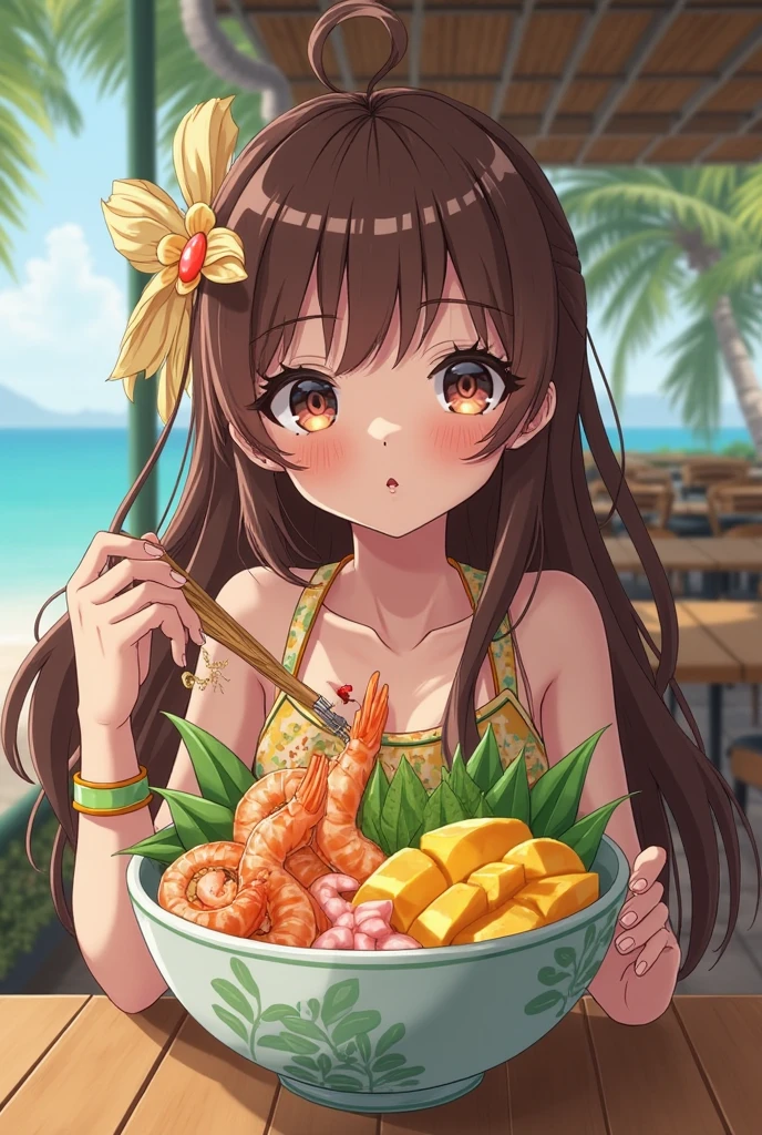 A girl making bitter melon curry in a micro bikini