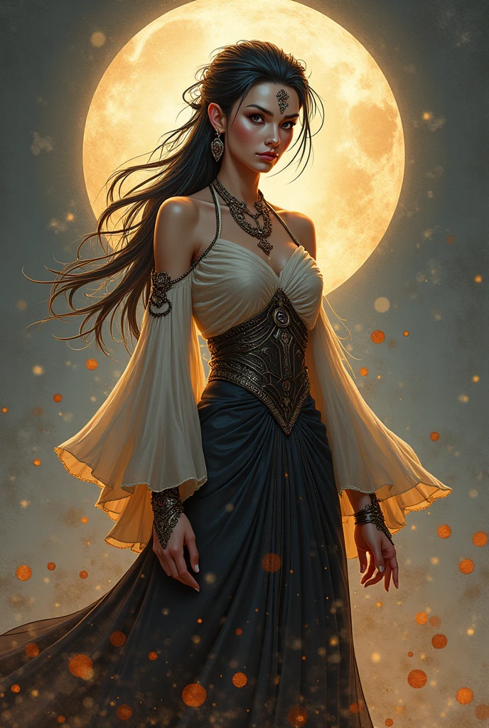 req:(majestic beauty:1.15), (hyperdetailed:1.1), (alluring curves:1.2), (enchanting eyes:1.2), (flowing dark locks:1.1), (elegant robe:1.2), (subtle sensuality:0.85), (mesmerizing presence:1.1), moonlit terrace, cascading vines, holding a glowing lantern, mysterious night.